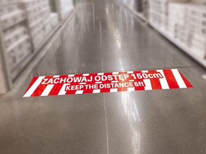 Naklejki Ostrzegawcze Wzór 1 "Zachowaj Odstęp" 70x10cm Komplet 10szt