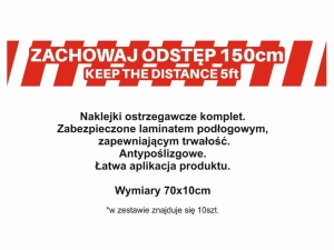 Naklejki Ostrzegawcze Wzór 1 "Zachowaj Odstęp" 70x10cm Komplet 10szt