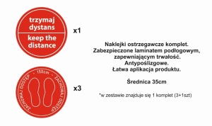 Naklejki Ostrzegawcze Wzór 5 "Zachowaj Odstęp" Średnica 35cm Komplet 4szt