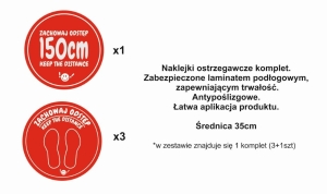 Naklejki Ostrzegawcze Wzór 4 "Zachowaj Odstęp" Średnica 35cm Komplet 4szt