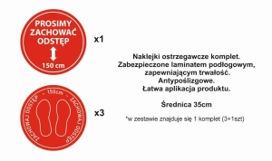 Naklejki Ostrzegawcze Wzór 3 "Zachowaj Odstęp" Średnica 35cm Komplet 4szt