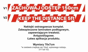 Naklejki Ostrzegawcze Wzór 2 "Zachowaj Odstęp" 70x7cm Komplet 10szt