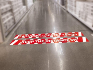 Naklejki Ostrzegawcze Wzór 2 "Zachowaj Odstęp" 70x7cm Komplet 10szt